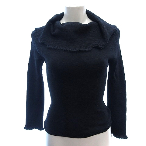 ストロベリーフィールズ STRAWBERRY-FIELDS ニット セーター オフタートルネック ショルダーラップ ウール モヘヤ混 七分袖 九分袖 黒 ブラ拍卖