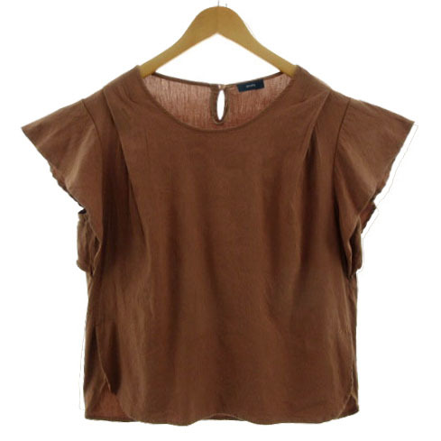 シップス SHIPS ブラウス フリルスリーブ 半袖 日本製 リネン混 ブラウン 茶 レディース拍卖