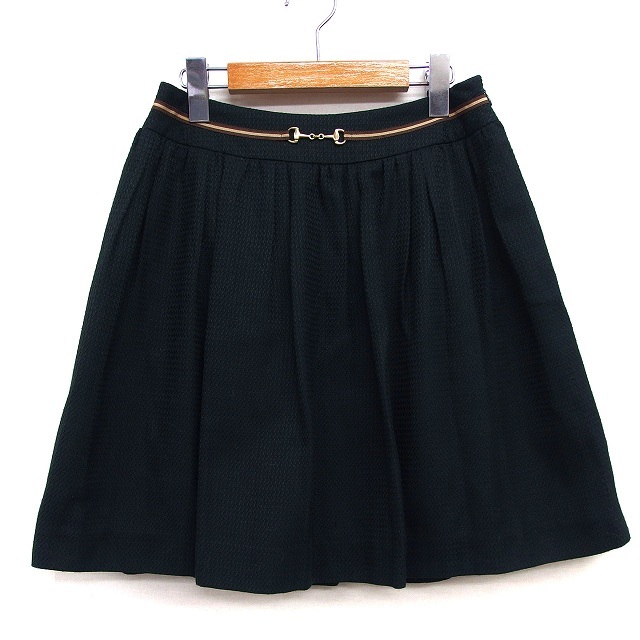 プーラフリーム pour la frime フレア スカート ミニ 膝上 シンプル 飾りベルト グログランテープ ギャザー M 緑 /HT2 レディース拍卖