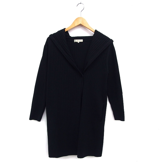 クミキョク 組曲 KUMIKYOKU カーディガン ニット ロング ウール フード リブ ハイゲージ 長袖 2 黒 ブラック /NT23 レディース拍卖