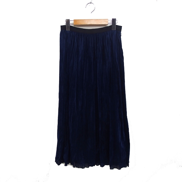 ロペ ROPE プリーツ スカート ロング丈 無地 ベロア 36 ネイビー 紺 /FT33 レディース拍卖