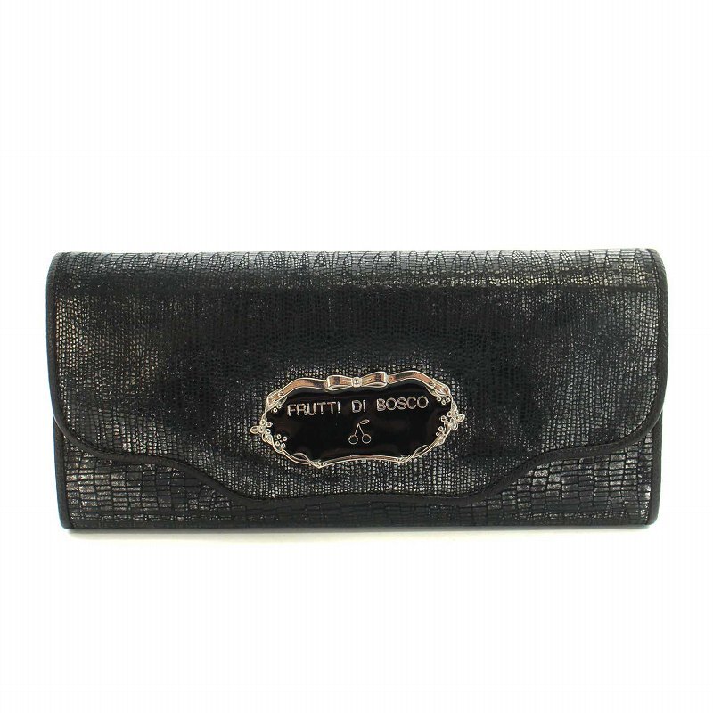 フルッティディボスコ FRUTTI DI BOSCO 長財布 二つ折り 小銭入れなし レザー 型押し ロゴプレート 黒 ブラック /YT ▲H ●D レディース拍卖