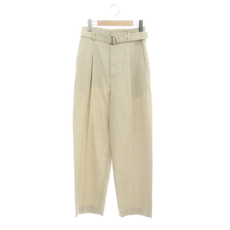 ドレステリア DRESSTERIOR ベルテッドテーパードパンツ タック ジッパーフライ リネン混 38 ベージュ /DO ■OS レディース拍卖