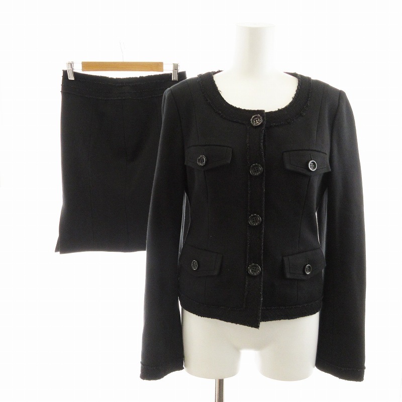 ボッシュ BOSCH セットアップ 2点セット 上下 スーツ フォーマル ノーカラージャケット タイトスカート ひざ丈 38 M 黒 ブラック /NQ拍卖