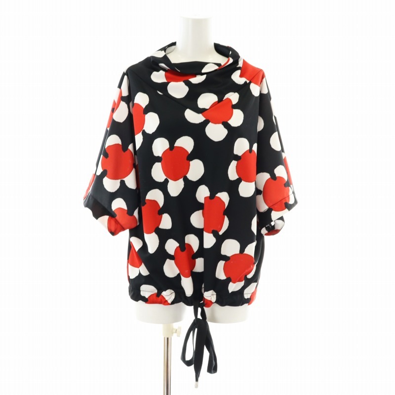 マークジェイコブス MARC JACOBS シャツ ブラウス 裾ドロスト 花柄 総柄 五分袖 ドレープ ビジュー装飾 00 黒 赤拍卖