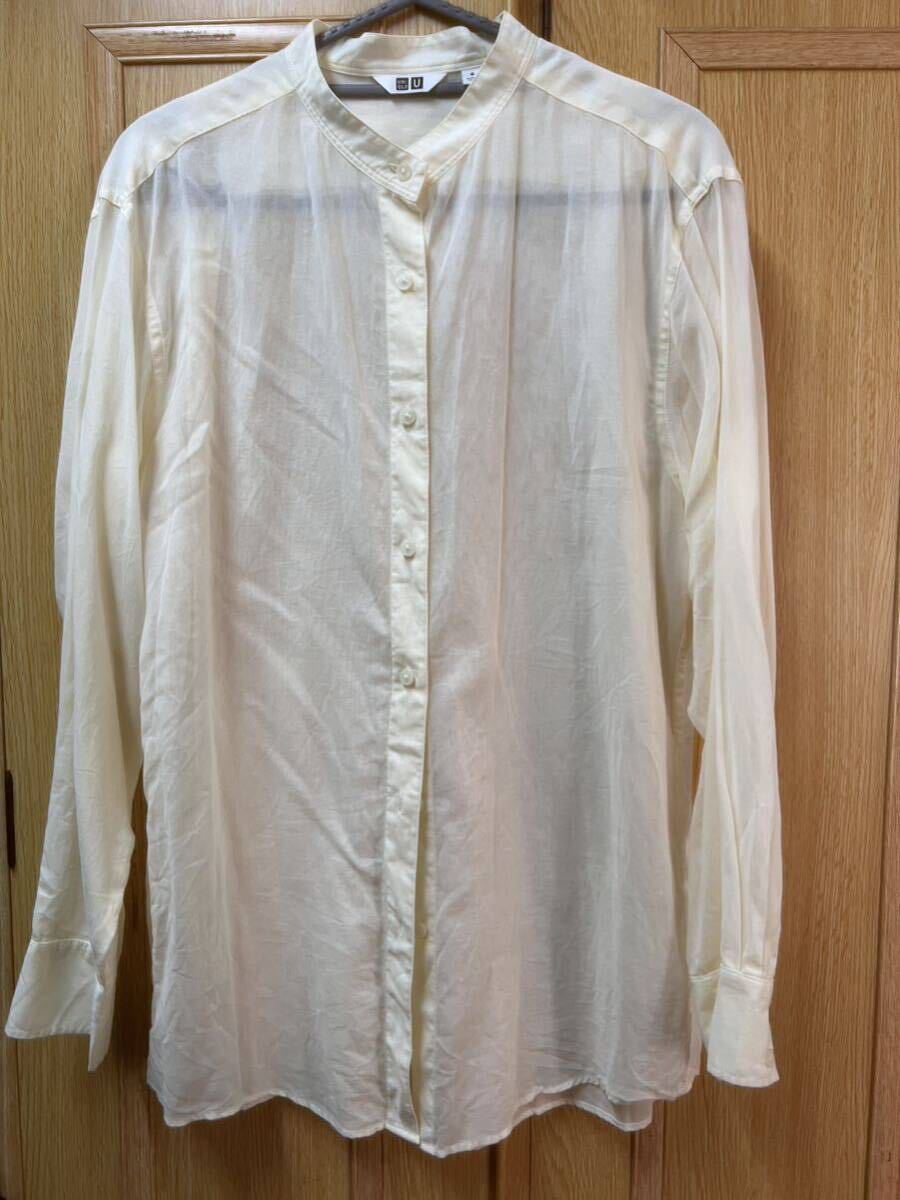送料185円可 UNIQLO ユニクロ シアーバンドカラーシャツ Mサイズ 長袖シャツ 綿100%拍卖