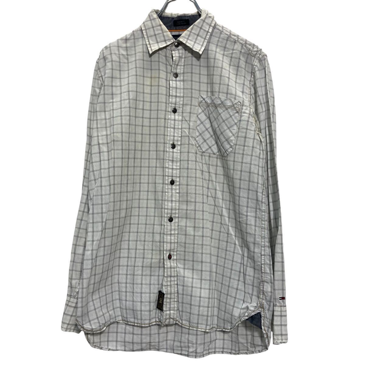 TOMMY HILFIGER 長袖 チェック シャツ トミーヒルフィガー S ホワイト ブラック マルチカラー ポケット付き 古着卸 アメリカ仕入 a610-6350拍卖