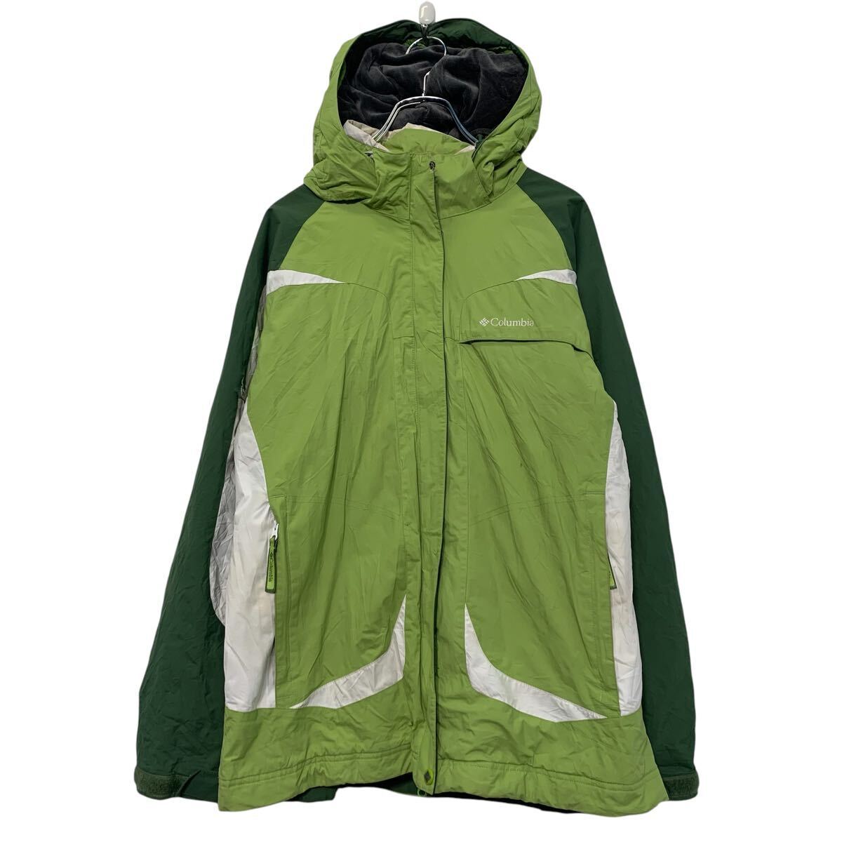 Columbia ナイロン ジャケット コロンビア M グリーン ホワイト フルジップ マウンテンパーカー アウトドア 古着卸 アメリカ仕入 a610-7348拍卖