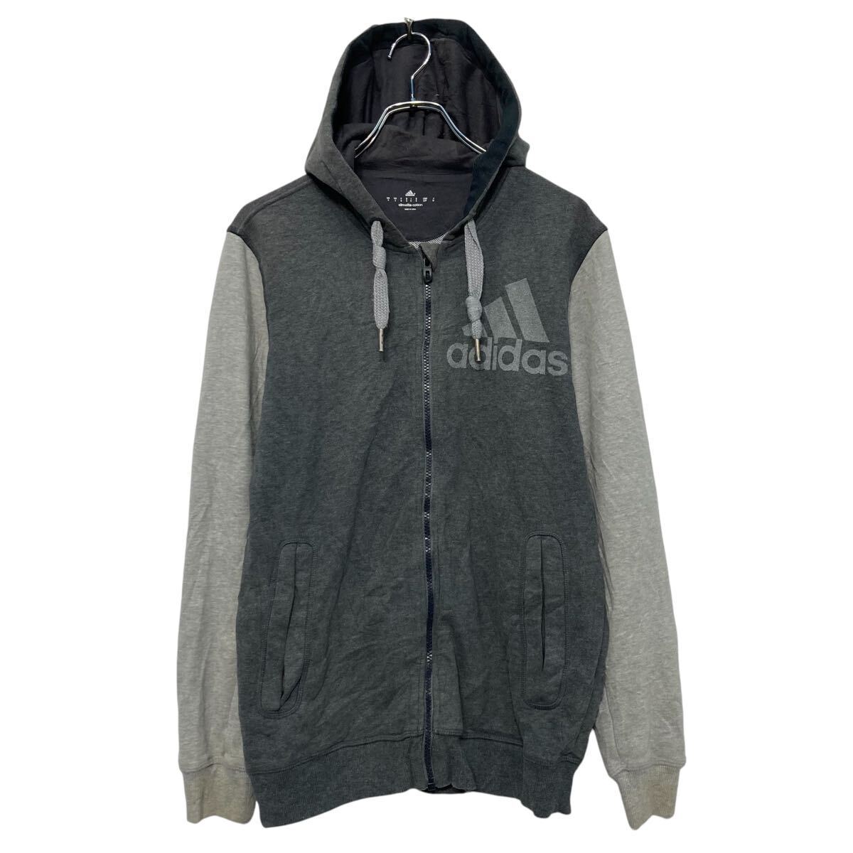 adidas ロゴスウェット パーカー S グレー フルジップ プリント アディダス 古着卸 アメリカ仕入 a610-7688拍卖