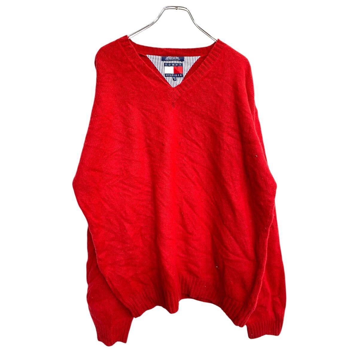TOMMY HILFIGER ニット セーター XXLサイズ トミーヒルフィガー Vネック ビッグサイズ レッド 古着卸 アメリカ仕入 t2410-3479拍卖
