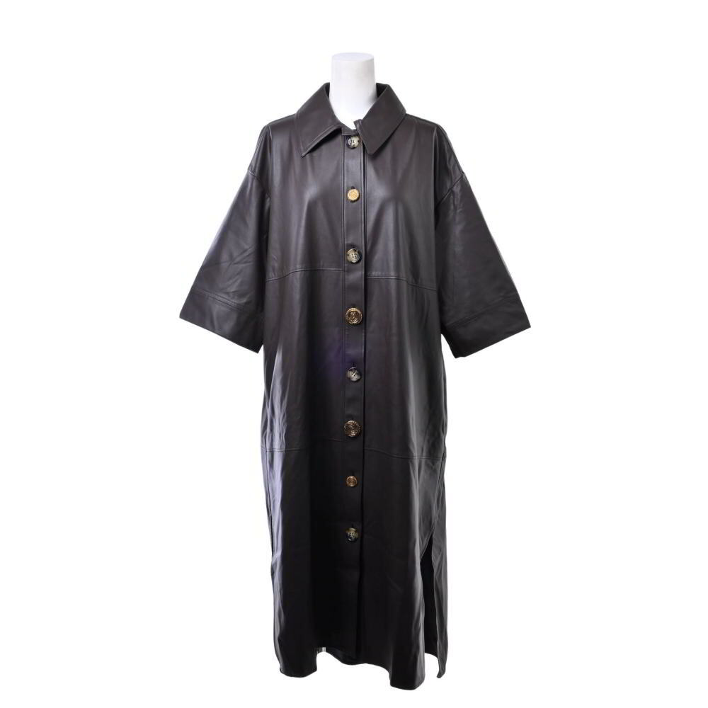 美品 Uhr エコレザー ロング シャツワンピース 36 ブラウン ウーア KL4BCQCB56拍卖