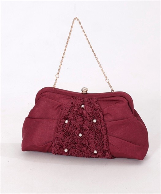 【送料無料・匿名配送】新品タグ付き axes femme 立体バラ生地使いパーティーバッグ ワイン 結婚式拍卖