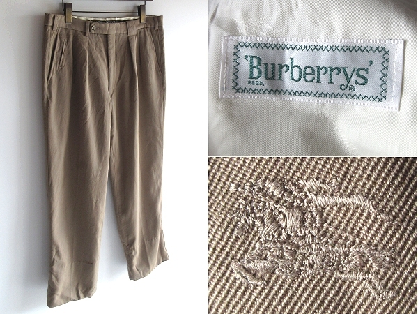 希少 ビンテージ Burberrys' バーバリー ホースロゴ刺繍 ウール タックパンツ スラックス 91 カーキベージュ C-TK83/三陽商会正規品拍卖