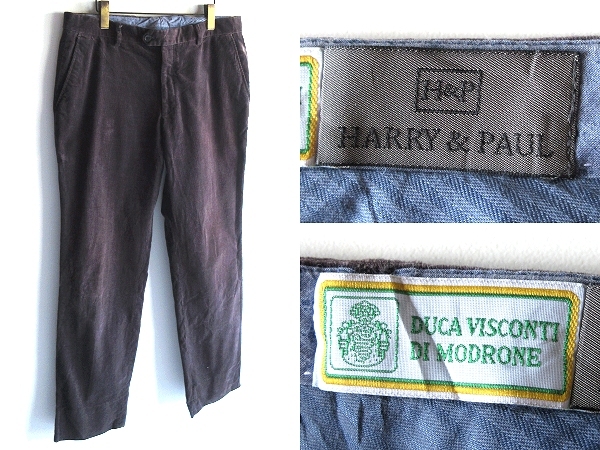 希少 EUROビンテージ HARRY&PAUL DUCA VISCONTI DI MODRONE ドゥカビスコンティ ストレッチコーデュロイパンツ 52 チャコール チュニジア製拍卖