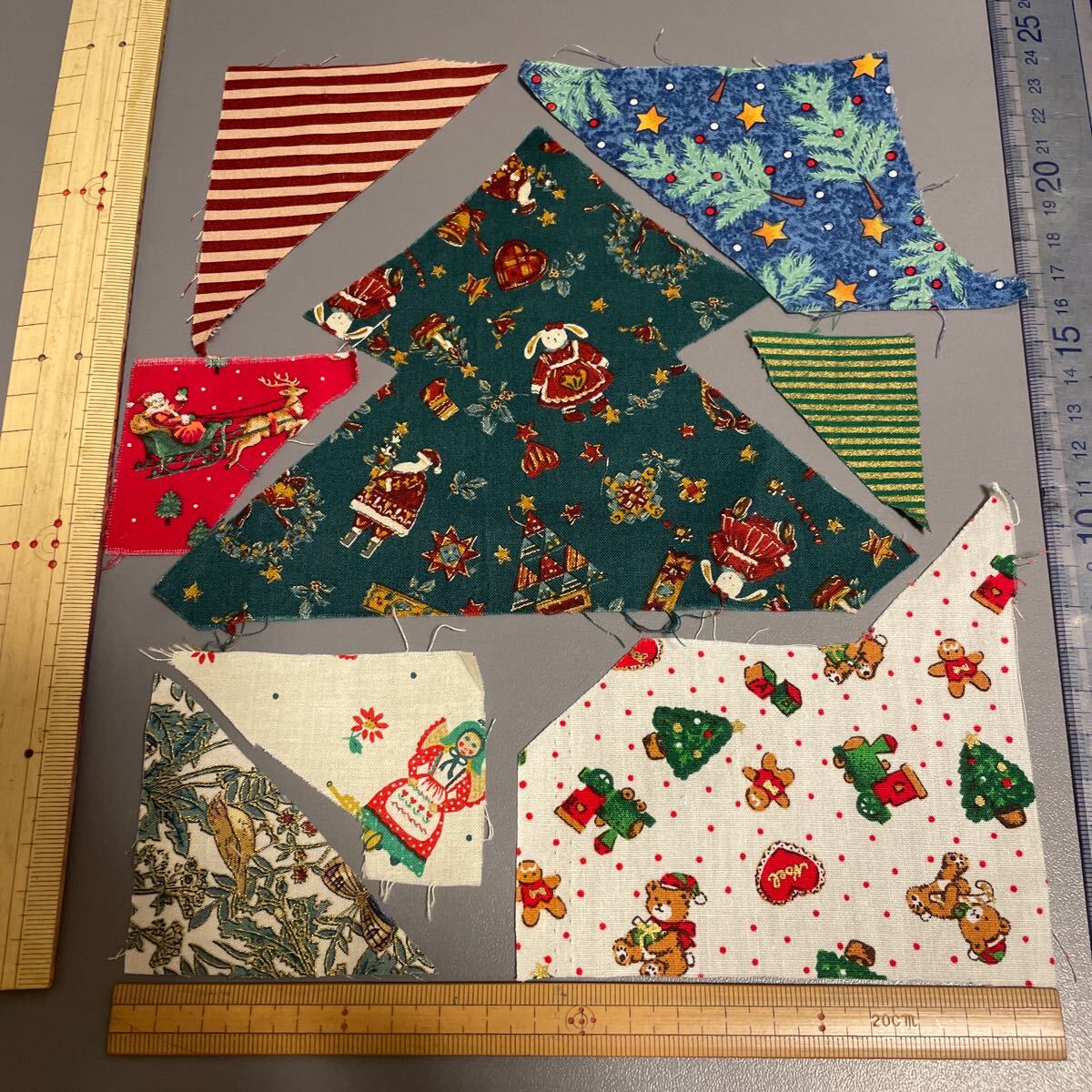 クリスマス 小さな生地はぎれセット 9 テディベア 布シール ハンドメイド パッチワーク クリスマスキルト拍卖