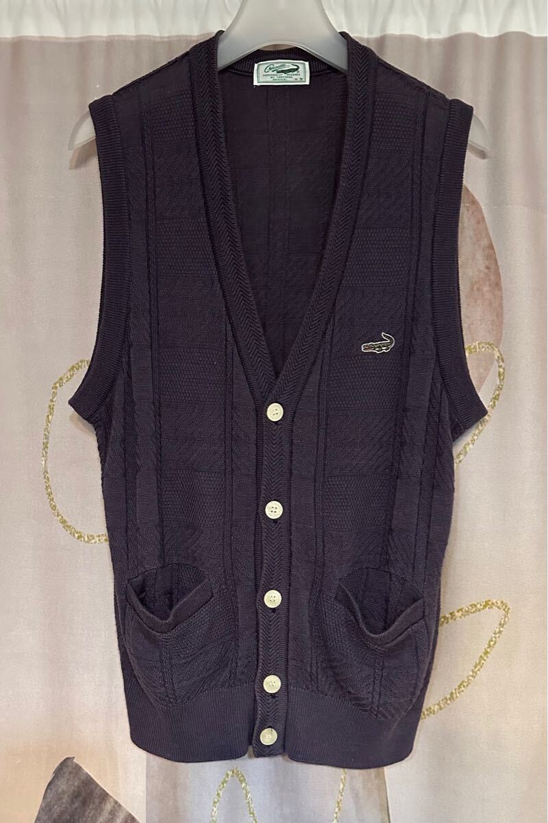 クロコダイル 90s シェルボタン リネン ケーブルニットベスト パープル拍卖
