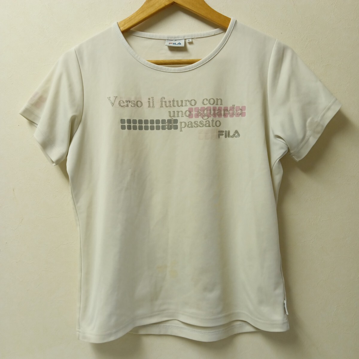 ★【古着】FILA(フィラ) 半袖 Tシャツ Lサイズ アイボリー系 プリント 女性用拍卖