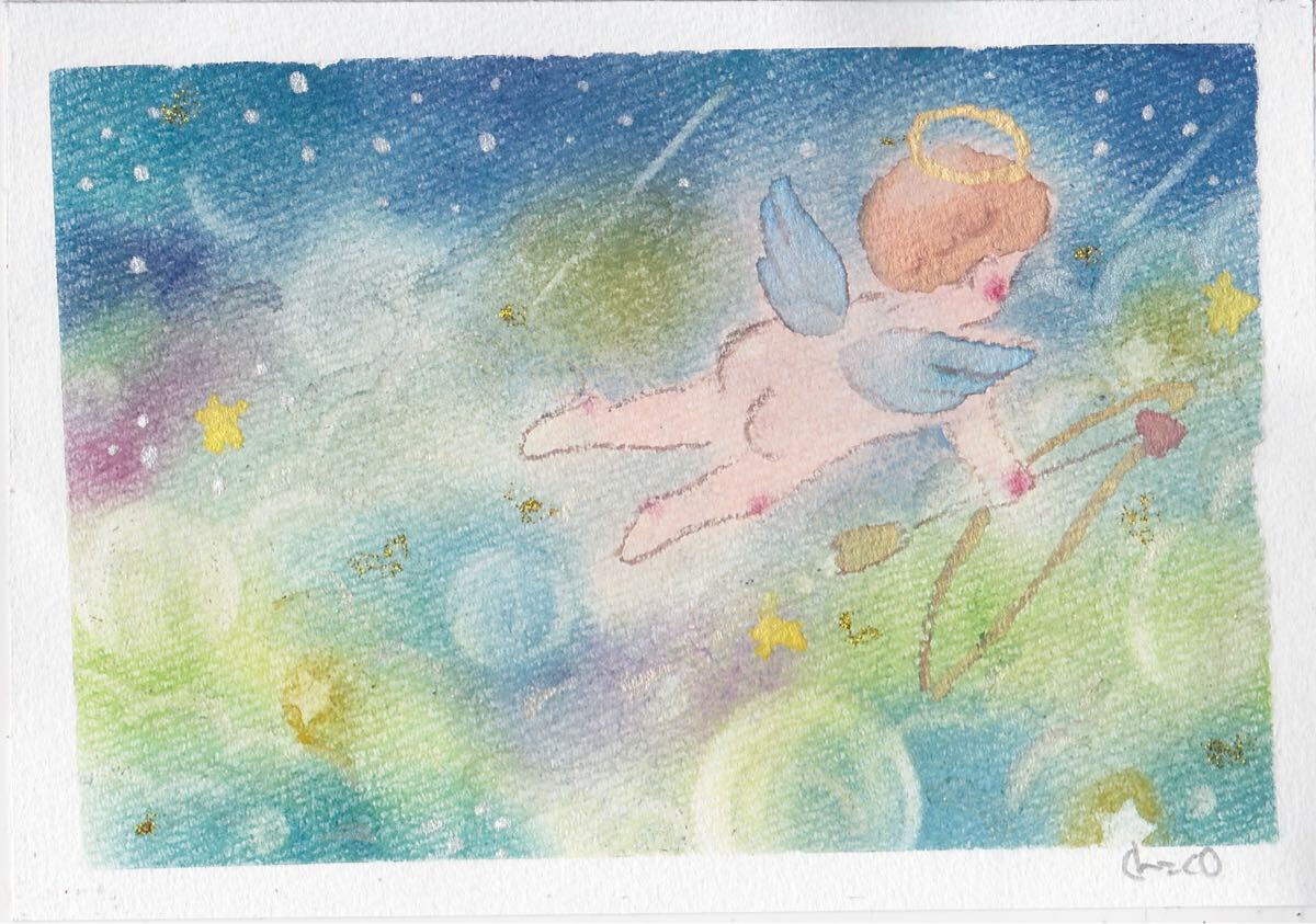【星降る夢】手書き 真作1点物 原画 絵画 直筆サイン 癒し 故郷 送料無料 匿名配送 happycolors 天使拍卖
