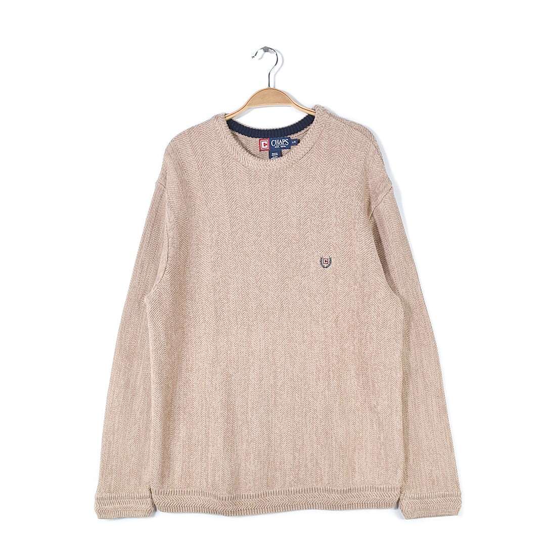 【送料無料】チャップス ヘリンボーン コットンセーター クルーネック コットンニット CHAPS RALPH LAUREN メンズM 古着 @CH1075拍卖