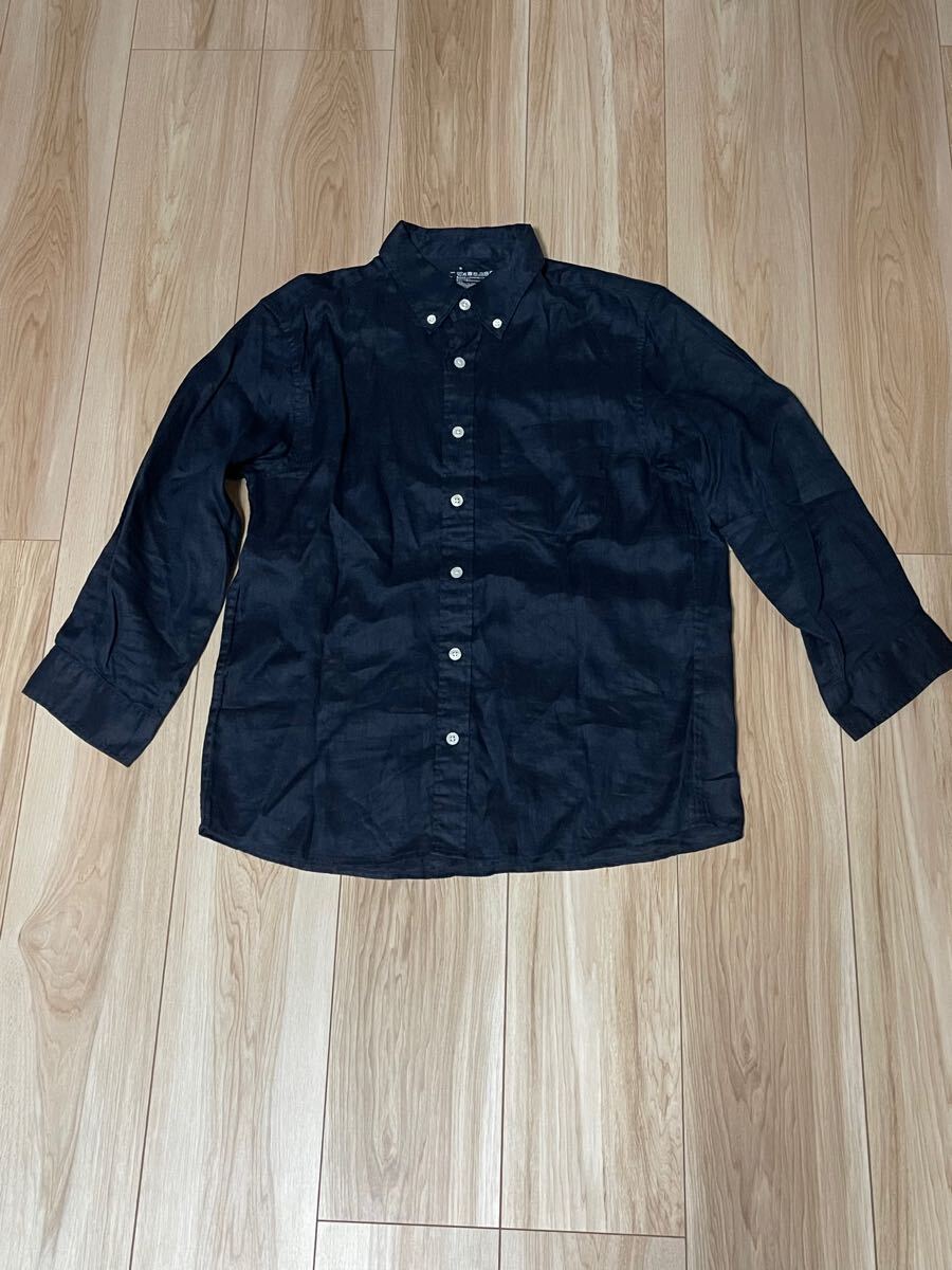 【美品】無印良品 フレンチリネン ボタンダウン 七分袖シャツ ネイビー Sサイズ 拍卖