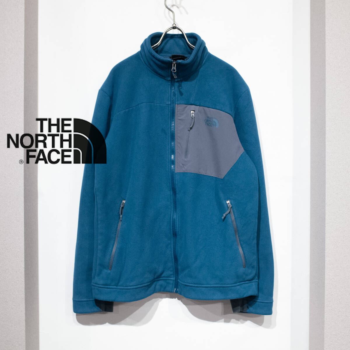 M / THE NORTH FACE ザ ノースフェイス フリースジャケット 裏地 ボア アウター アウトドア 古着 ブルー ネイビー ロゴプリント メンズ 拍卖