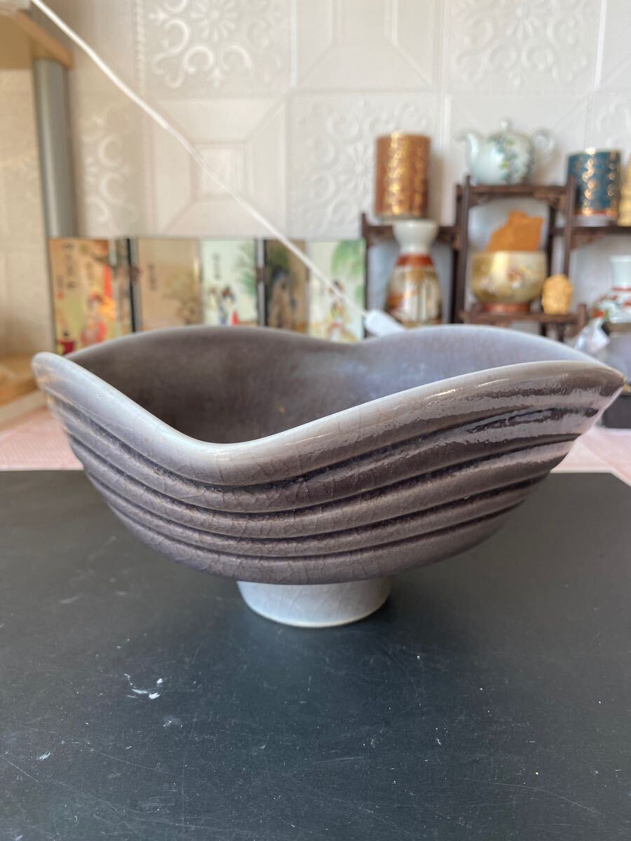 【中古】盆栽鉢 盆栽鉢 花器 生け花 釉 現品 中古鉢植木鉢 銘あり拍卖