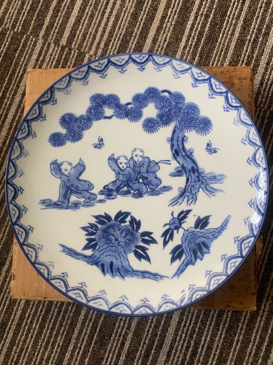 肥前 鍋ろ山 大皿 飾り皿 染付 インテリア 食器拍卖