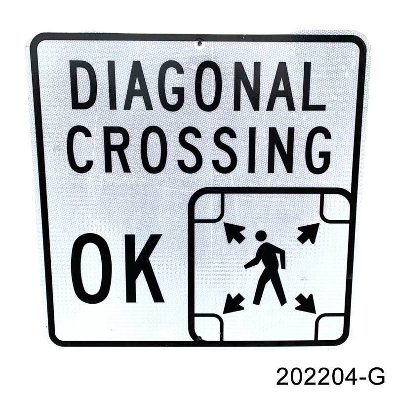 ヴィンテージ 看板 202204-G DIAGONAL CROSSING OK スクランブル交差点OK ストリートサイン アメリカン雑貨拍卖