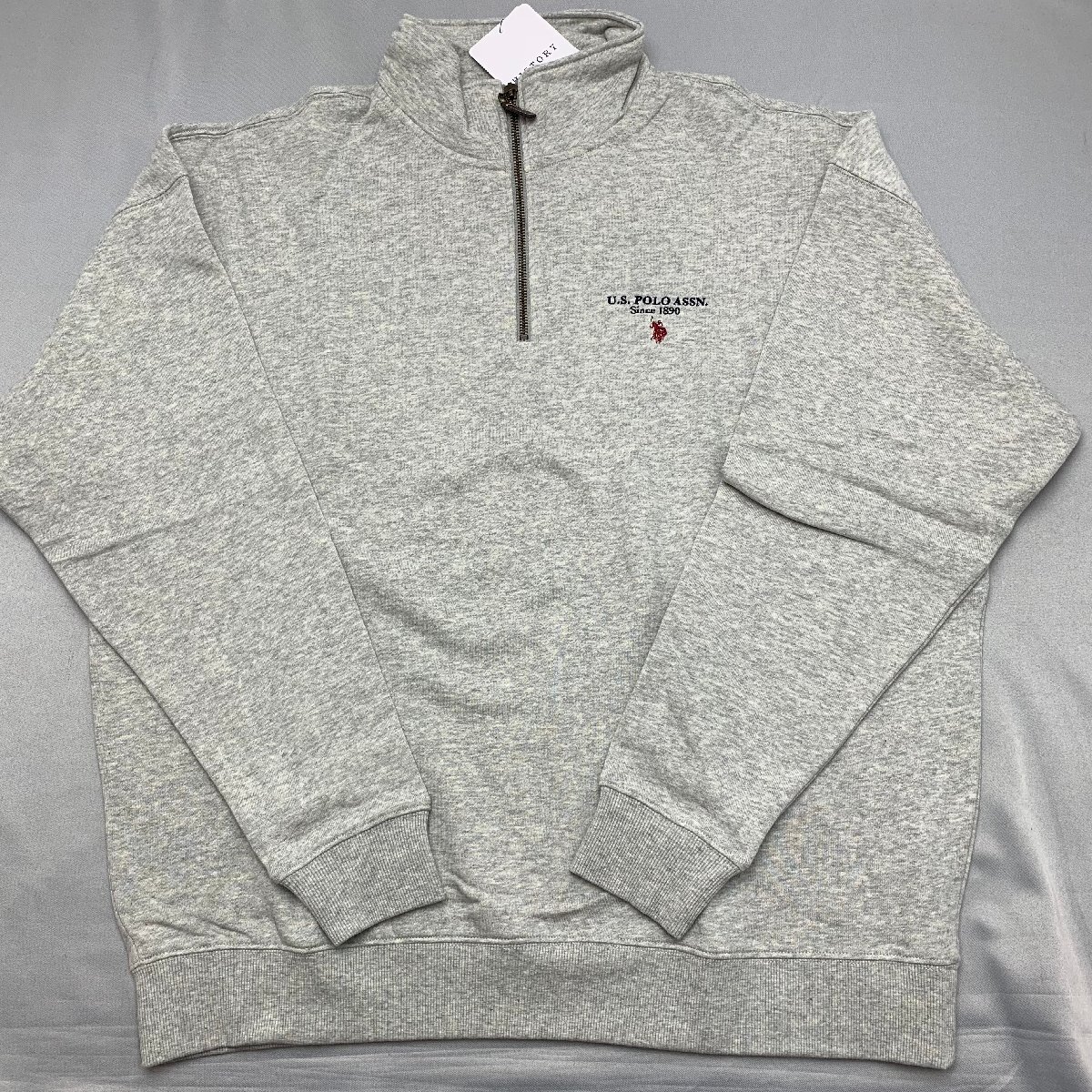 【送料無料】【新品】US.POLO.ASSN メンズハーフジップトレーナー(裏起毛 ゆったりタイプ コットン100%) L オートミール★33332拍卖