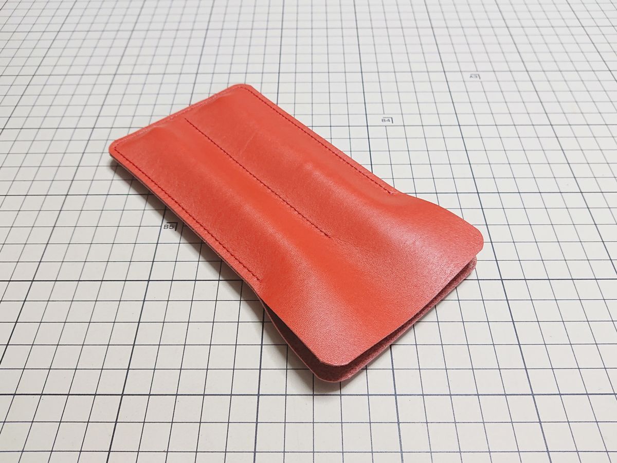 レザー◆本革 ペンケース ホルダー 独立 牛革 2本用 170x90mm 21g 4 朱色 赤系拍卖