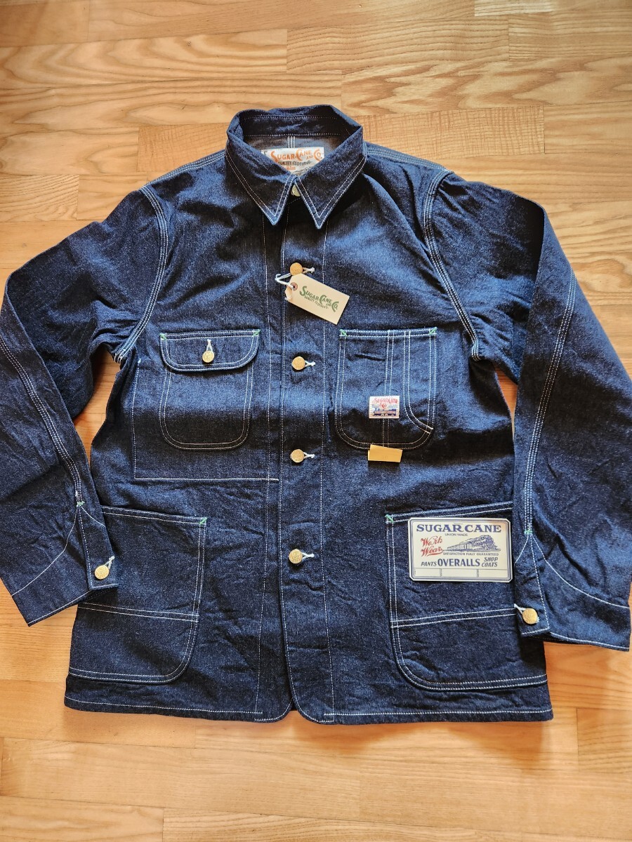 送料込★東洋 SUGAR CANE シュガーケーンSC15655 リニューアル 11oz BLUE DENIM WORK COAT デニム カバーオール インディゴ 40拍卖
