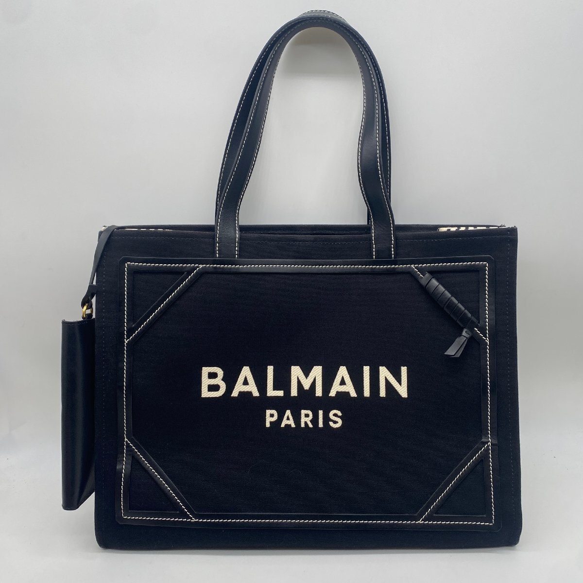 ☆BALMAIN バルマン☆ B-Army 42 モノグラム キャンバス スムースレザー トートバッグ ハンドバッグ tote bag handbag BN1FF810TPAC拍卖