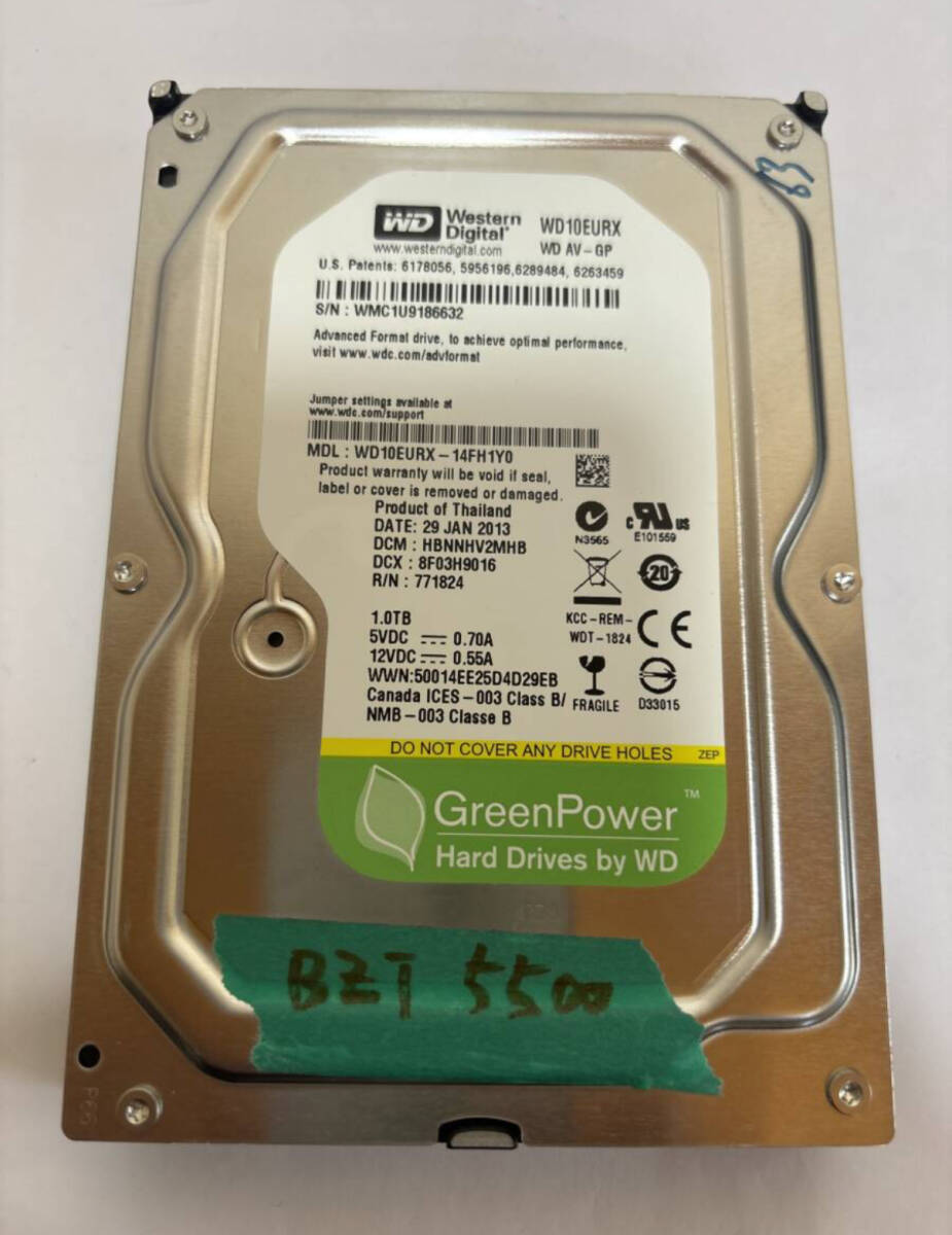 WD 10EURX 1TB レコーダー外し 正常判定 換装用拍卖