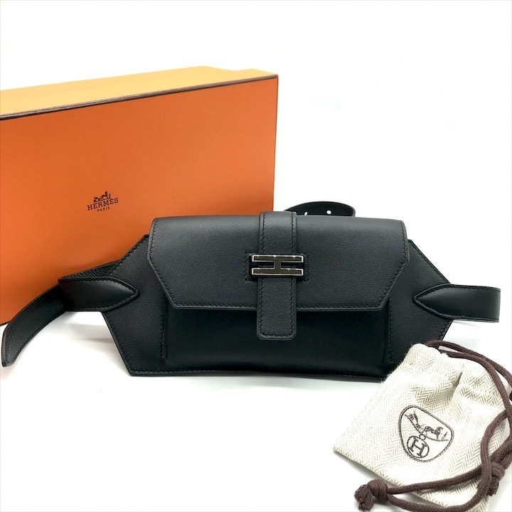 展示品 HERMES エルメス エランポケット スイフト ウエストポーチ バッグ ボディバッグ ブラック シルバー金具 B刻印 k3944拍卖