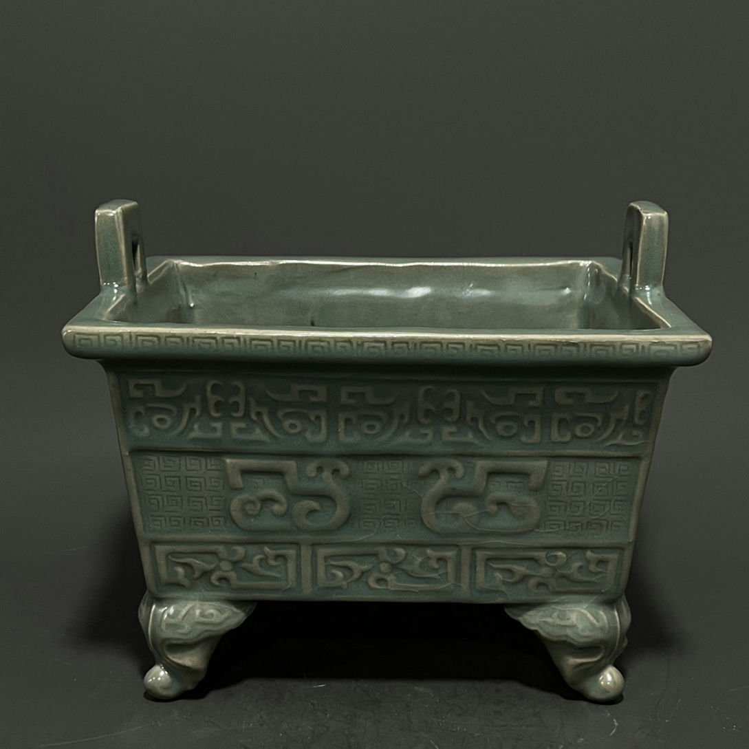 ▼渡鶴羽▼P638朝鮮古美術 朝鮮古陶 高麗磁 高麗青磁 古高麗 高麗青磁四方鼎式炉拍卖