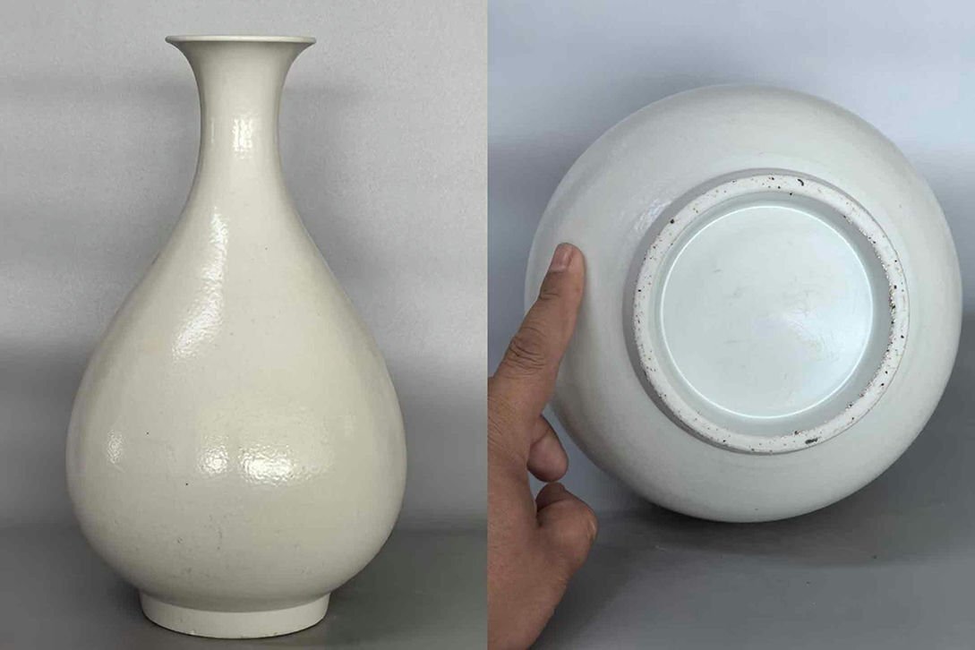 ▼渡鶴羽▼P266朝鮮珍品旧蔵 朝鮮美術 高麗磁 朝鮮古陶磁器 古高麗 李朝 高麗白磁玉壺春 李朝18世紀拍卖