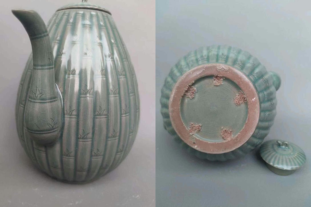 ▼渡鶴羽▼P369朝鮮古美術 朝鮮古陶 高麗磁 古高麗 李朝 高麗青磁壺拍卖