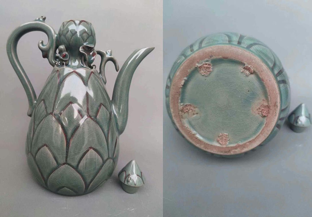 ▼渡鶴羽▼P365朝鮮古美術 朝鮮古陶 高麗磁 古高麗 李朝 高麗青磁壺拍卖