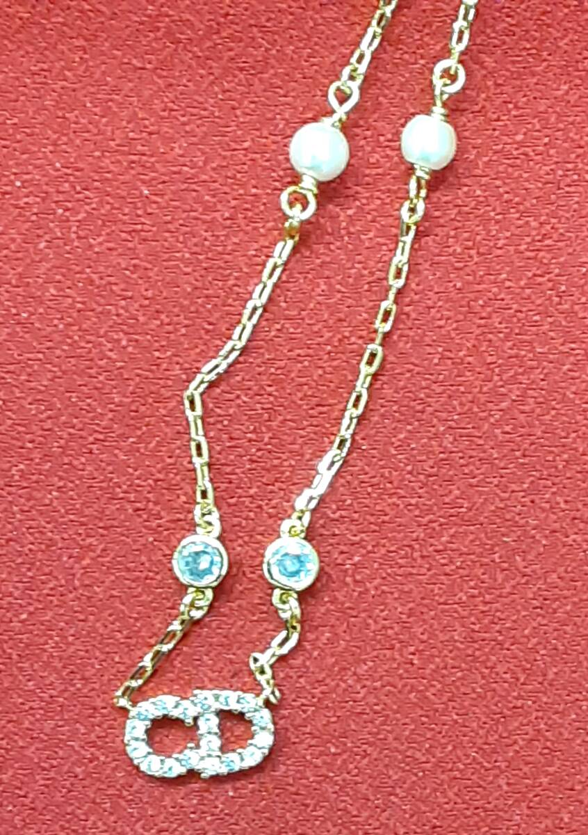 #8427【美品】クリスチャンディオール CLAIR D LUNE CDロゴ パール ラインストーン メタル ネックレス ゴールド拍卖