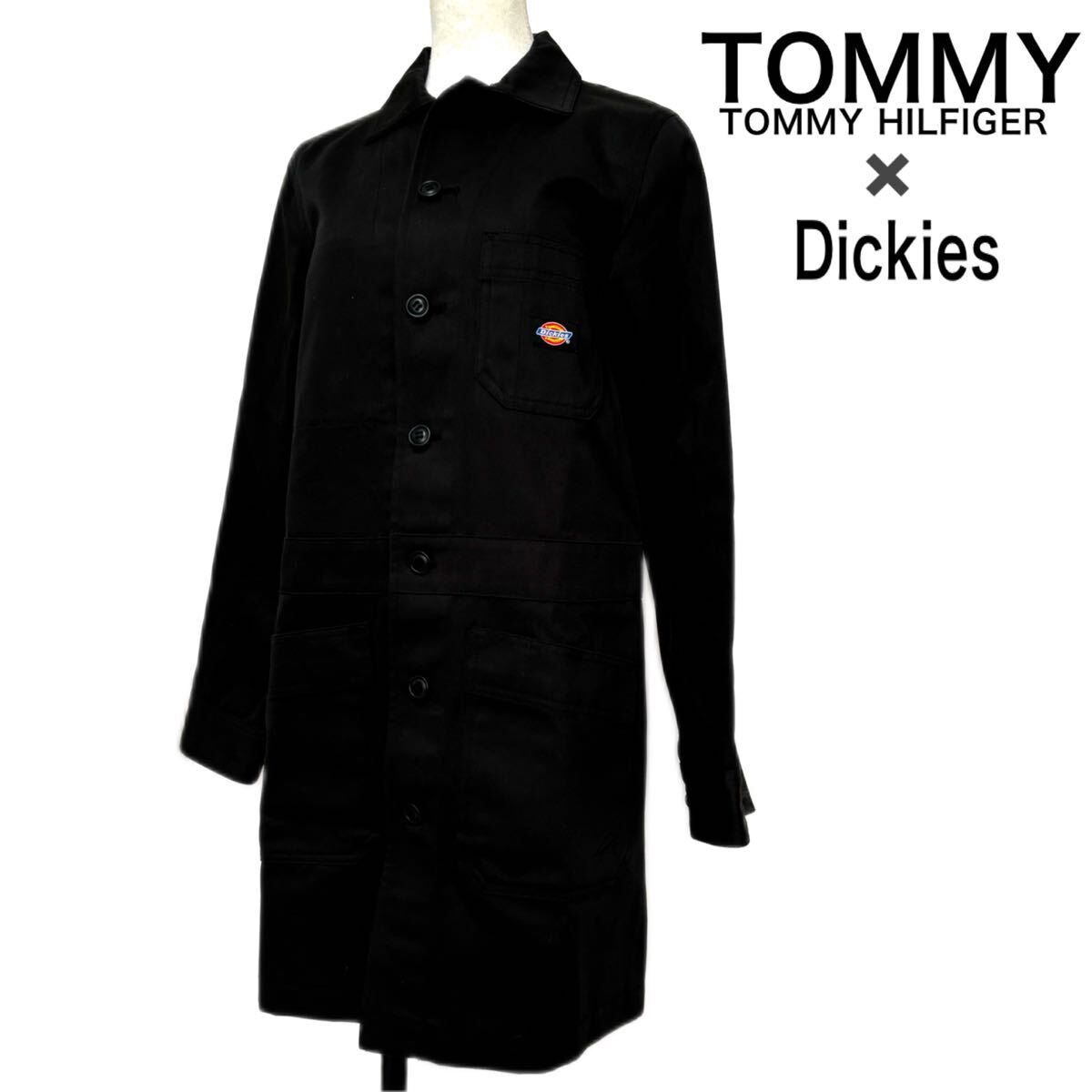 【美品】TOMMY Tommy Hilfiger×Dickeis トミーヒルフィガー×ディッキーズ コラボ ワークシャツワンピース ブラック S ★1000拍卖