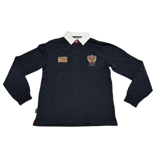 ジェイプレス 長袖ポロシャツ ラガーシャツタイプ 星条旗ワッペン ロゴボタン J.PRESS オンワード樫山 NEW YORK キッズ160 雅瀬713拍卖