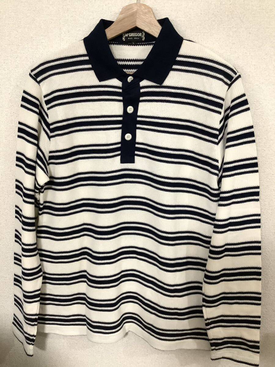 MCGREGOR マクレガー ボーダー柄 長袖ポロシャツ ゴルフウェア 紳士服 メンズ 古着 L コットンポロ 拍卖