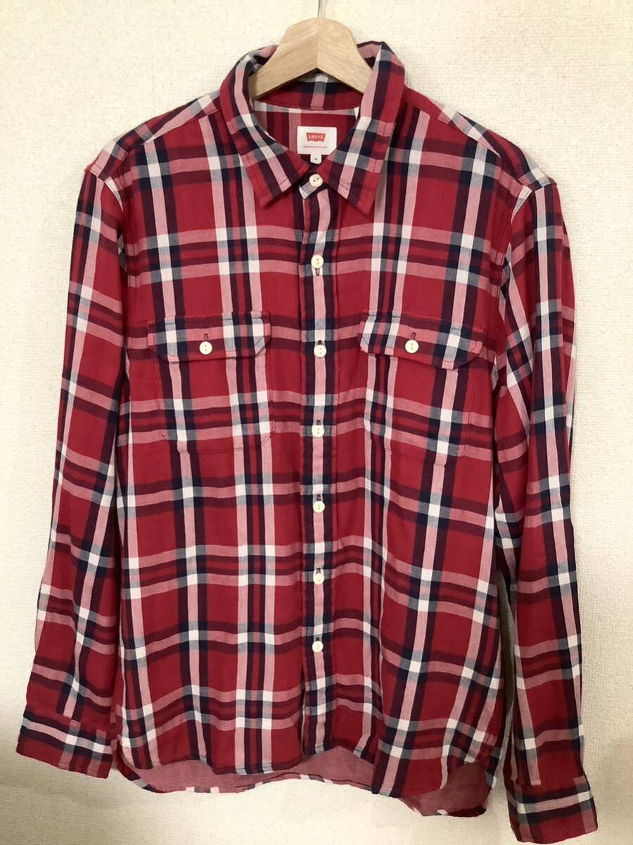 levi's リーバイス チェック柄 コットンシャツ 長袖シャツ レッド カジュアル アメカジ メンズ ビンテージ 古着 M拍卖