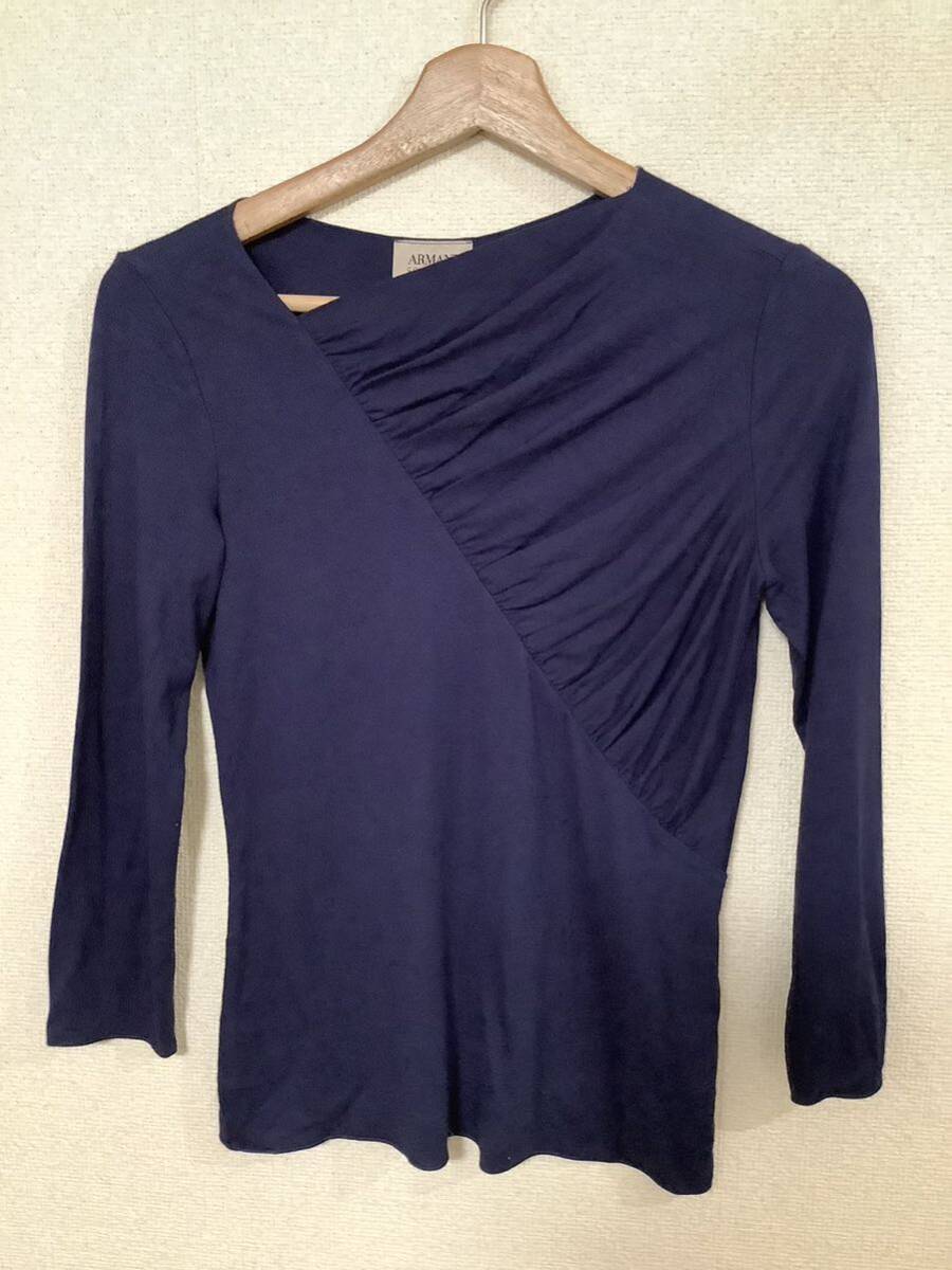 ARMANI COLLEZIONI アルマーニコレッォーニ 長袖カットソー トップス ネイビー ハイブランド ミセス 古着拍卖