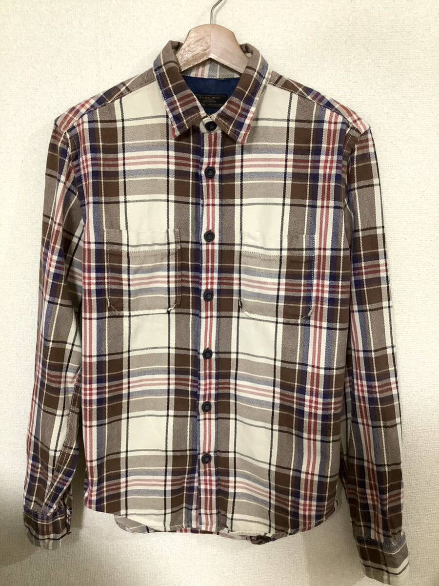 ZARA MAN ザラマン SLIM FIT スリムフィット チェック柄 ネルシャツ 長袖シャツ ブラウン セレクト メンズ 古着拍卖