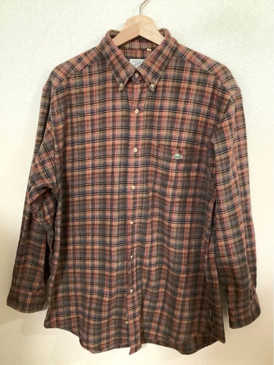 LACOST SPORT ラコステ ボタンダウンシャツ ネルシャツ チェック ブラウン セレクト メンズ 古着 拍卖