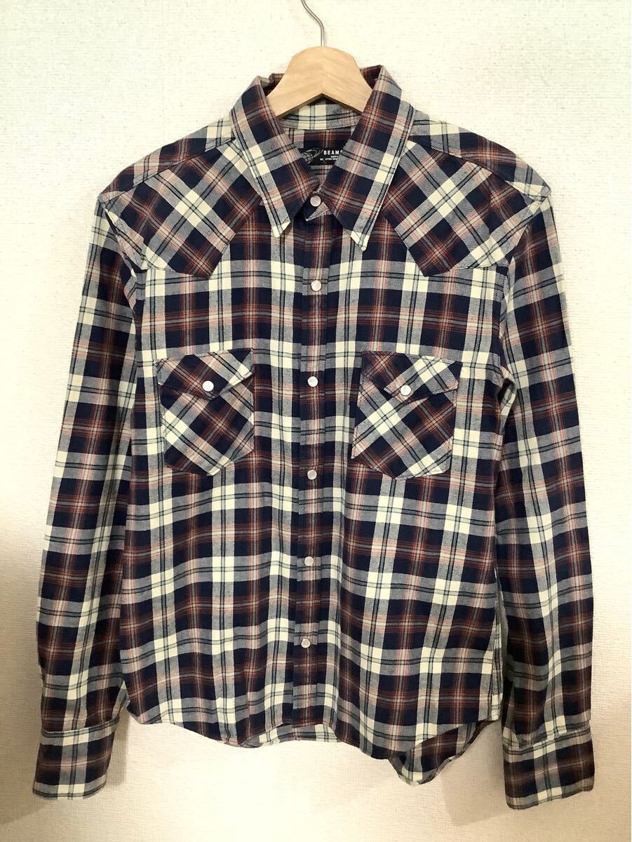 BEAMS ビームス チェック柄 ネルシャツ 長袖シャツ ウエスタンシャツ セレクト スナップボタン メンズ 古着 L拍卖