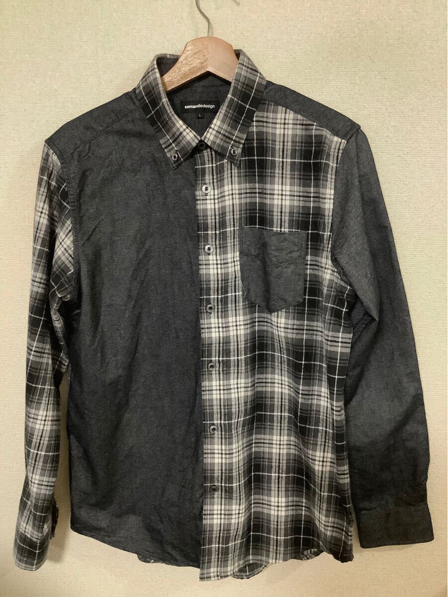 semanticdesign タカキュー チェック柄 クレイジーパターン 長袖シャツ レーヨン混 セレクト 紳士服 古着 L拍卖