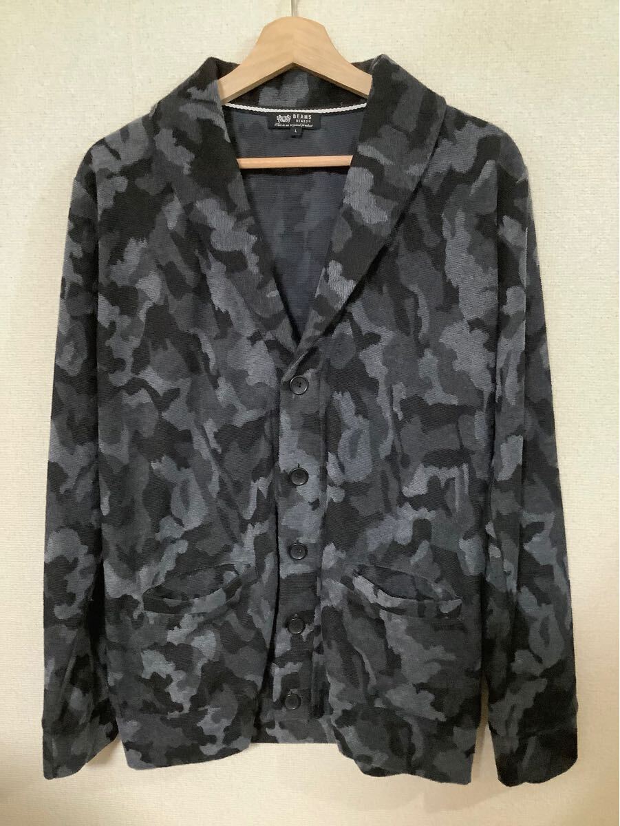 BEAMS HEART ビームスハート ショールカラージャケット カモフラージュ パイル地 セレクト メンズ ブラック グレー 古着 拍卖