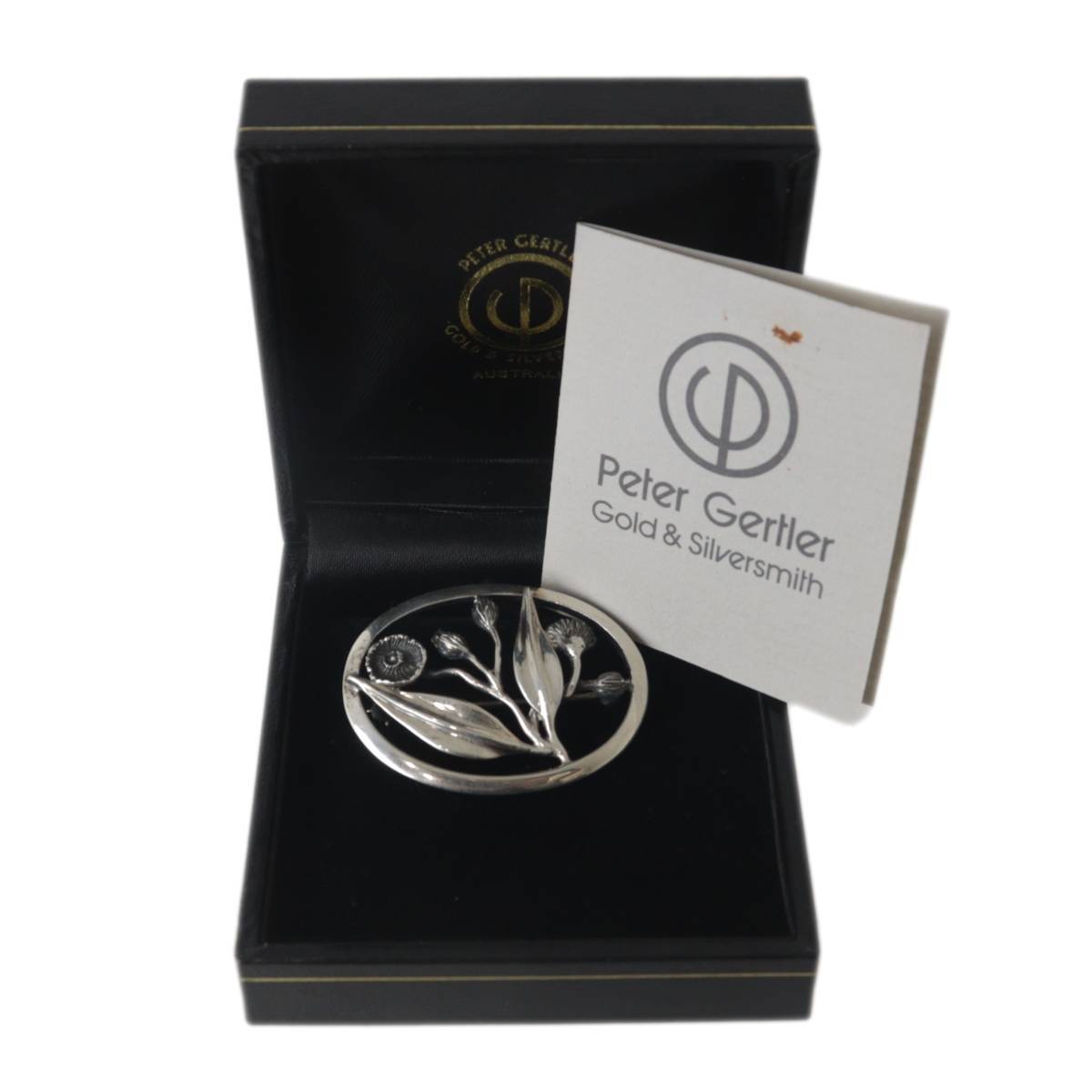Peter Gertler ピーターガートラー ユーカリ・カエシア ブローチ Sv925 箱 37×29(mm) 重量約7.1g NT Bランク拍卖
